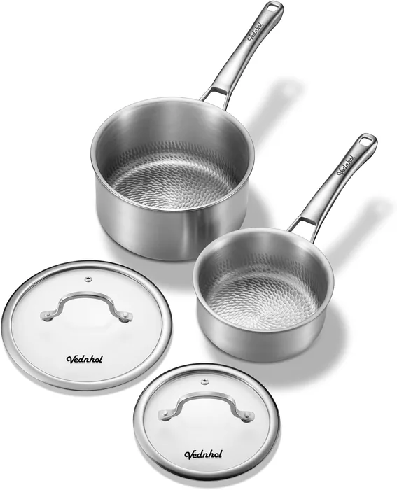 1.5&2.5 QT Pure Titanium Hammered Pro saucepan, two lids