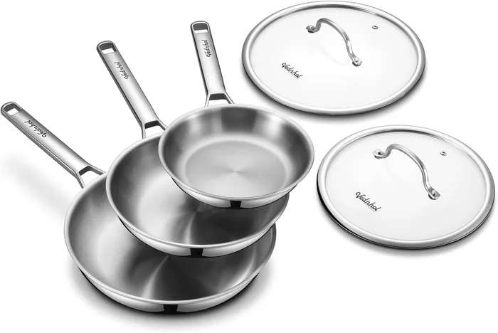 8″+10″+12″ Tri-Ply Stainless skillet set, with lids