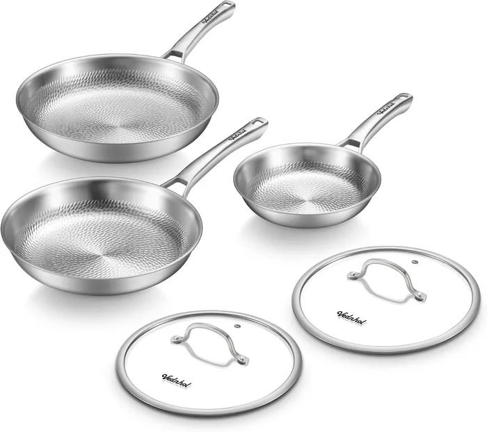 8″+10″+12″ Titanium Hammered Pro pan set, with lids