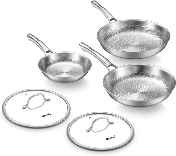 8″+10″+12″ Titanium Hammered Pro frying pan, with lid